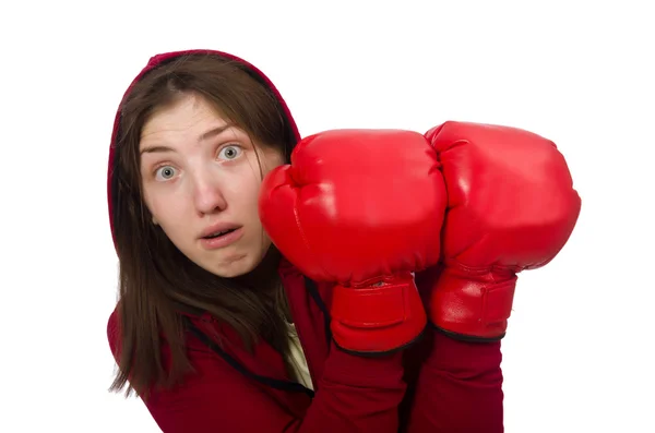 Mujer boxeadora aislada en el blanco —  Fotos de Stock