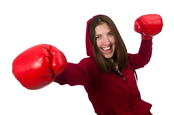 Mujer boxeadora aislada en el blanco —  Fotos de Stock