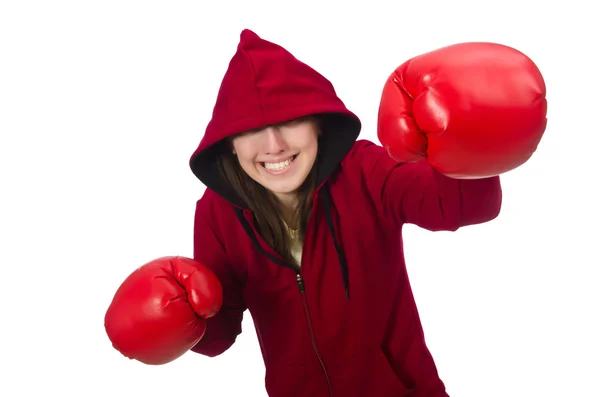 Mujer boxeadora aislada en el blanco —  Fotos de Stock