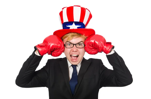 Man bär hatt med amerikanska symboler — Stockfoto