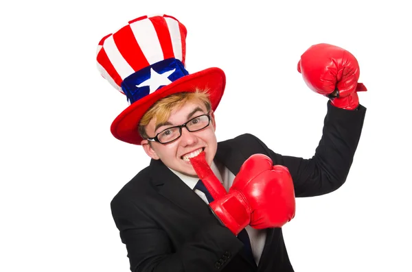 Hombre usando sombrero con símbolos americanos —  Fotos de Stock