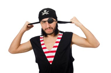 Beyaz arka plan üzerinde izole adam korsan