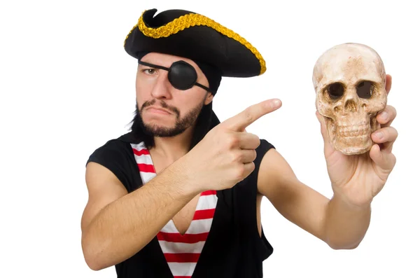 Mann Pirat mit Totenkopf — Stockfoto