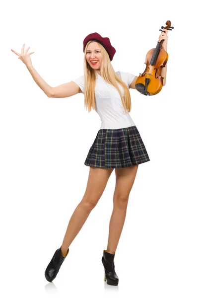 Mulher tocando violino isolado no branco — Fotografia de Stock