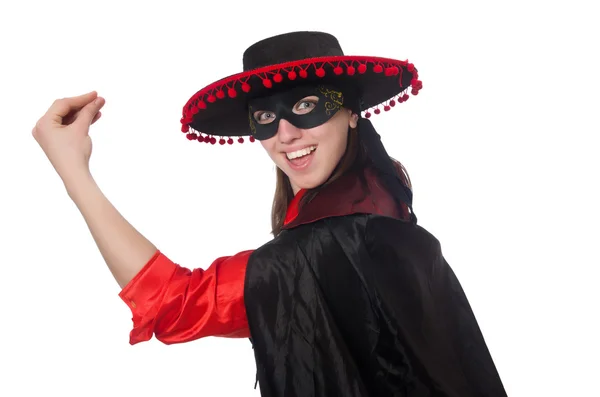 Menina em terno carnaval preto e vermelho isolado em branco — Fotografia de Stock