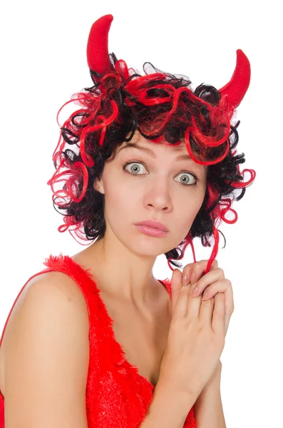 Femme diable dans drôle concept halloween — Photo