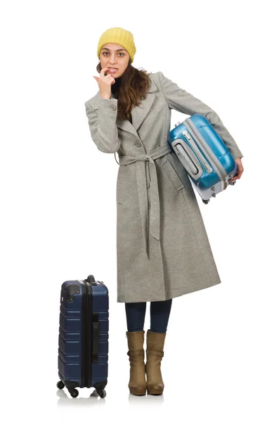 Woman with suitcase ready for winter vacation — Stock Photo, Image