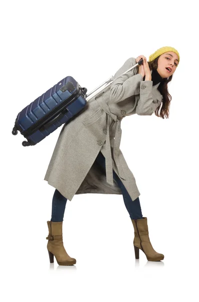 Woman with suitcase ready for winter vacation — Stock Photo, Image