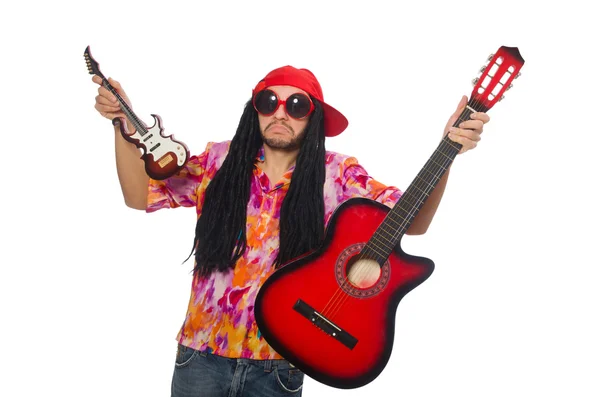 पांढरा वर वेगळे गिटार असलेले पुरुष संगीतकार — स्टॉक फोटो, इमेज