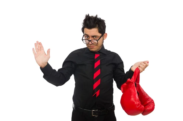 Hombre hombre de negocios con guantes de boxeo rojo — Foto de Stock