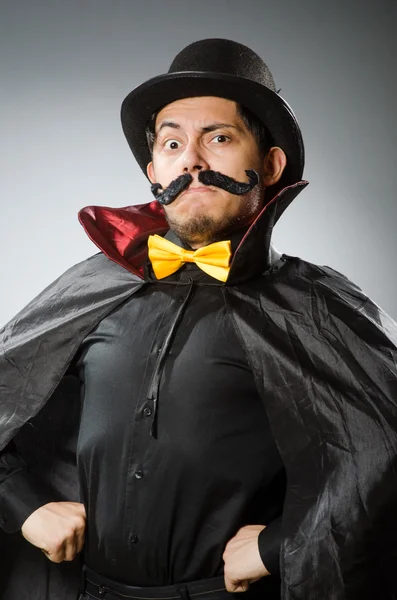 Funny magician man wearing tophat — Stock Photo, Image