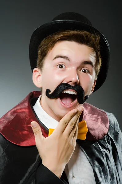 Funny magician man wearing tophat — Stock Photo, Image