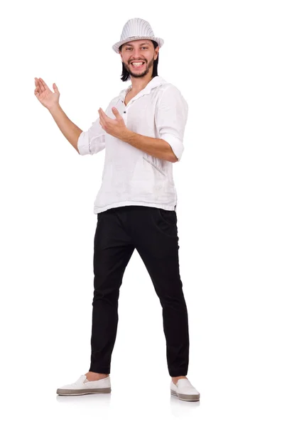 Junger Mann mit Hut auf weißem Hintergrund — Stockfoto