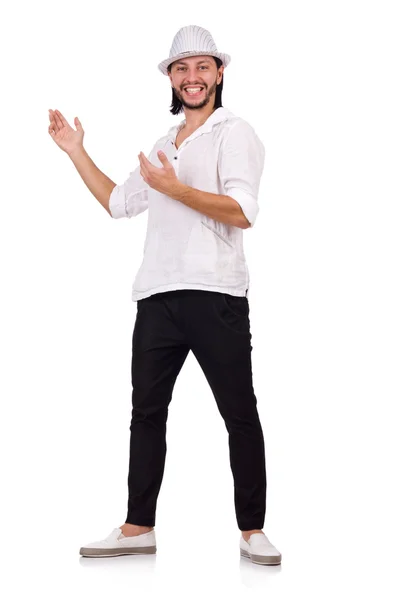 Young man in hat isolated on white — Stock Photo, Image