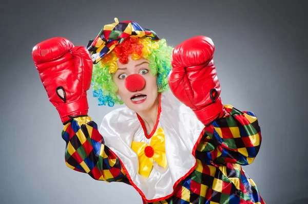 Grappige clown met bokshandschoenen — Stockfoto