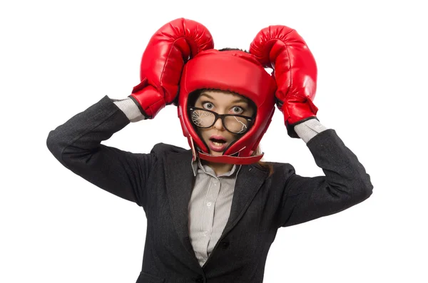 Boxeador mujer aislado sobre fondo blanco — Foto de Stock