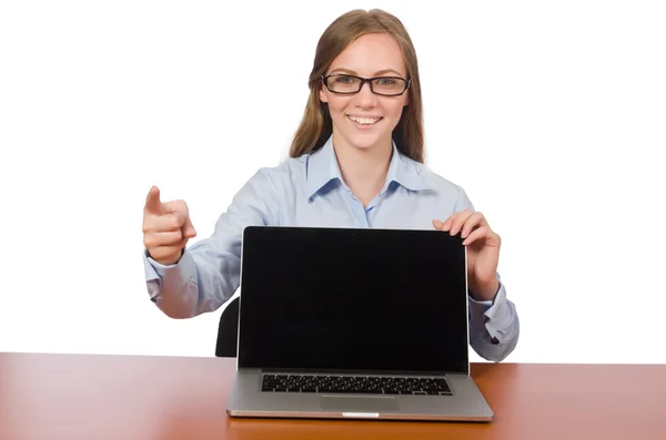 Funcionário de escritório com laptop isolado em branco — Fotografia de Stock