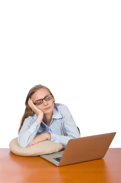 Office employee at work table isolated on white — Stock Photo, Image