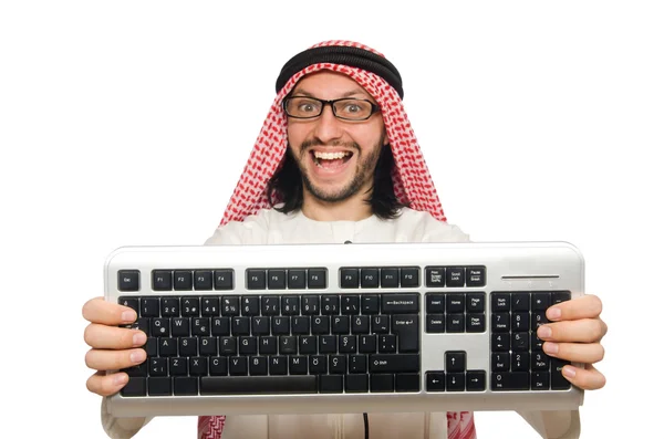 Арабский бизнесмен с компьютером на белом — стоковое фото