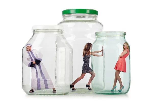 People trapped in the glass jar — Stock Photo, Image