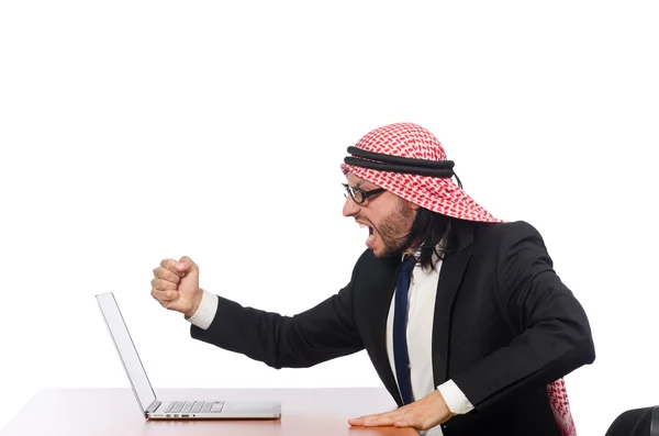 在白色电脑上的阿拉伯商人 — 图库照片