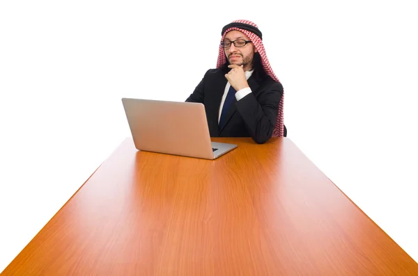 Hombre de negocios árabe con computadora en blanco —  Fotos de Stock