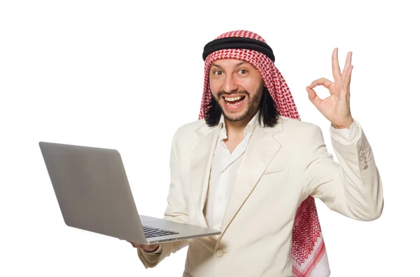 白のコンピュータを持つアラブのビジネスマン — ストック写真