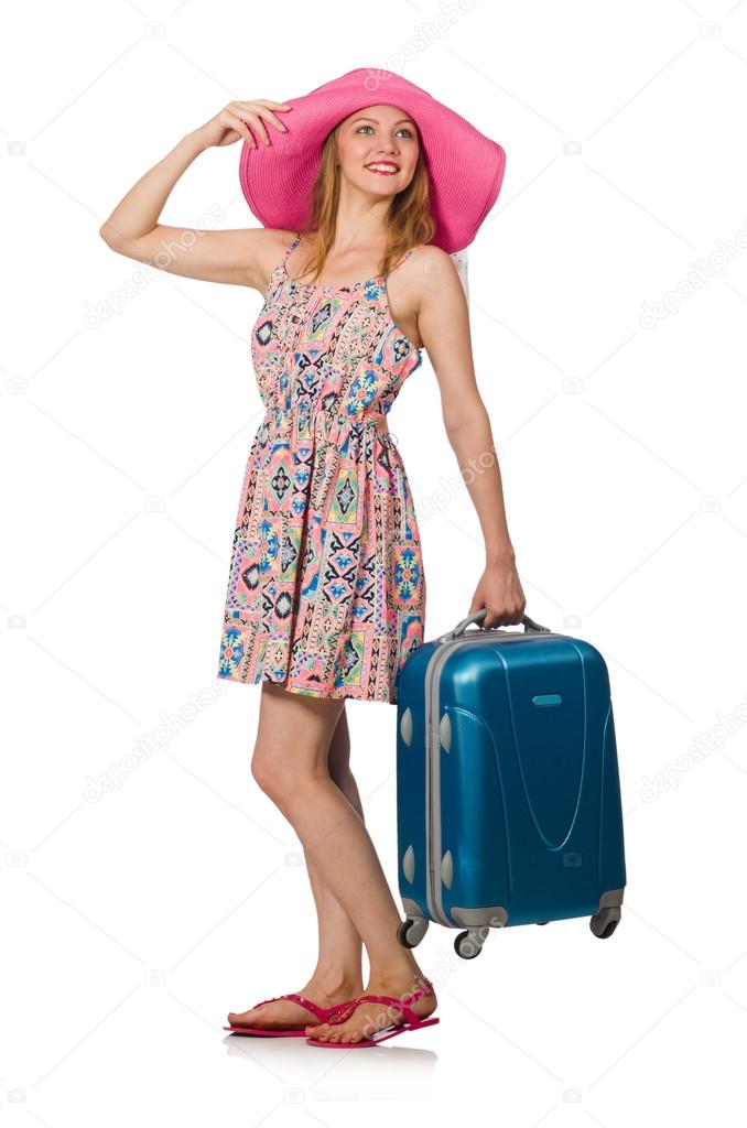 Woman in travelling concept on white