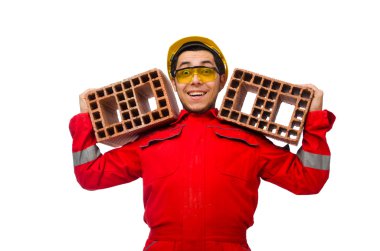 Beyaz kil tuğlalı inşaat işçisi