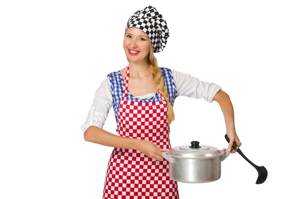 Mulher cozinheiro isolado no fundo branco — Fotografia de Stock