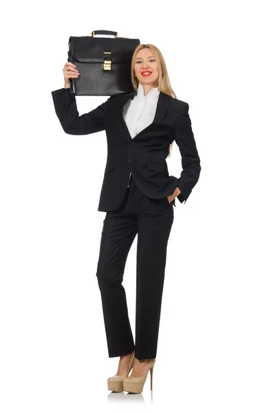 Woman businesswoman with briefcase isolated on white — Stock Photo, Image