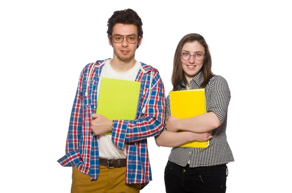 Paire d'étudiants isolés sur blanc — Photo