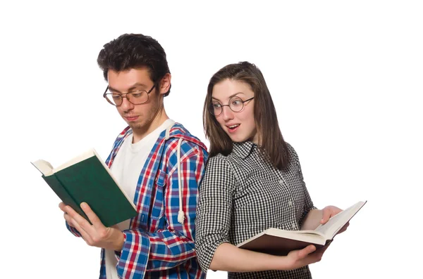 Par de estudantes isolados em branco — Fotografia de Stock