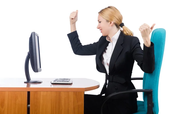 Vrouw zakenvrouw werken geïsoleerd op wit — Stockfoto