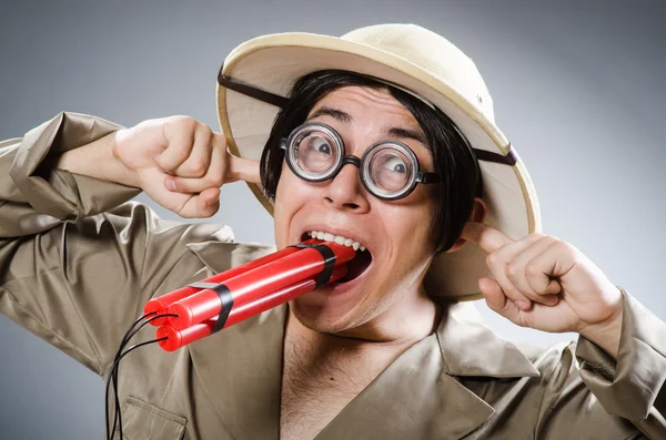 Funny safari traveller in travelling concept — Stock Photo, Image