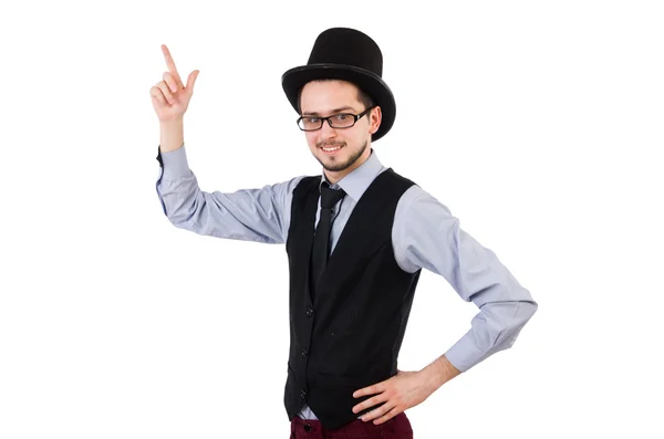 Joven con sombrero aislado en blanco —  Fotos de Stock