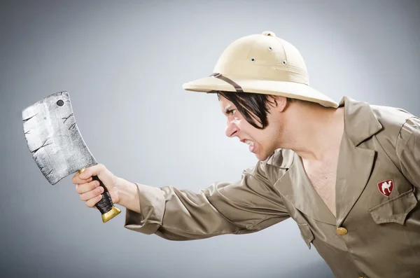 Funny safari traveller in travelling concept — Stock Photo, Image