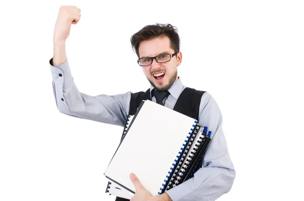 Office employee holding paper isolated on white — Stock Photo, Image