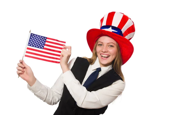 Kvinna bär hatt med amerikanska symboler — Stockfoto