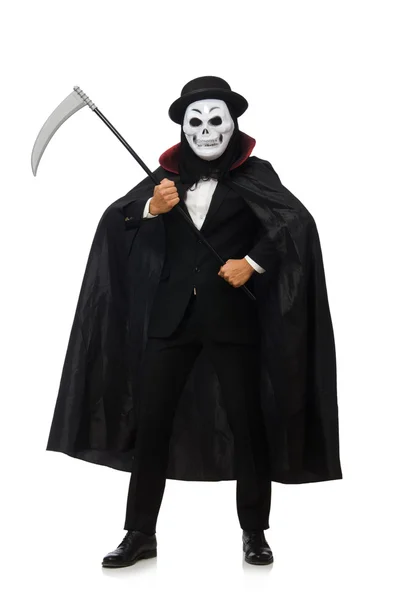 Man with scary mask isolated on white — Stock Photo, Image