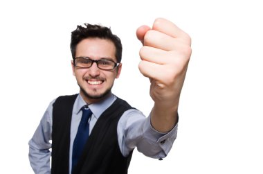 Genç işadamı beyazda izole edilmiş