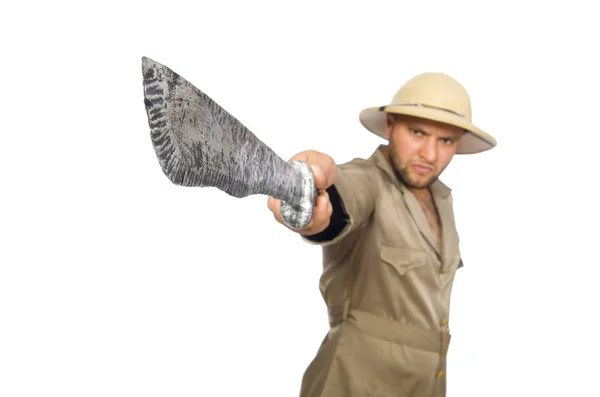 Hombre con cuchillo aislado en blanco —  Fotos de Stock