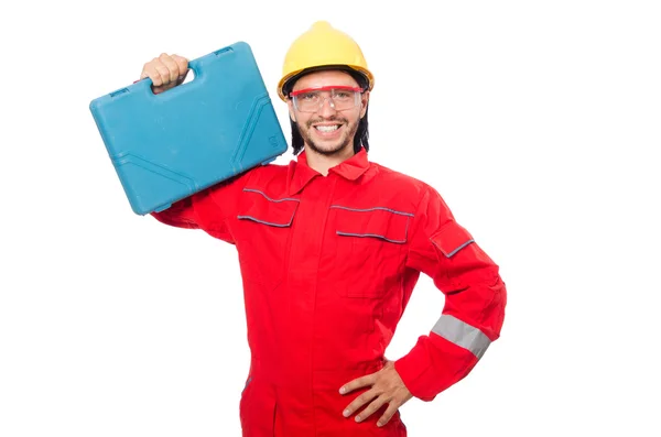 Hombre con monos rojos aislados en blanco —  Fotos de Stock