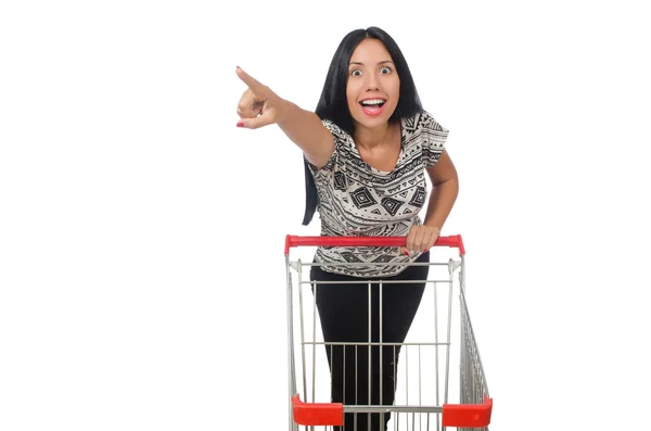 Frau im Shopping-Konzept auf Weiß — Stockfoto