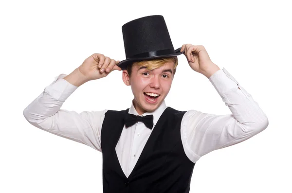 Young man in black classic vest isolated on white — Stock Photo, Image