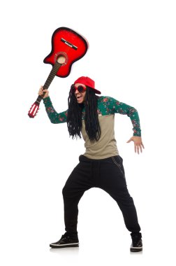 Gitar müzik konsepti üzerine beyaz adamla