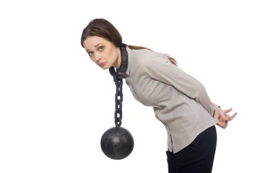 Genç iş kadını beyaz üzerinde komik bir konsept