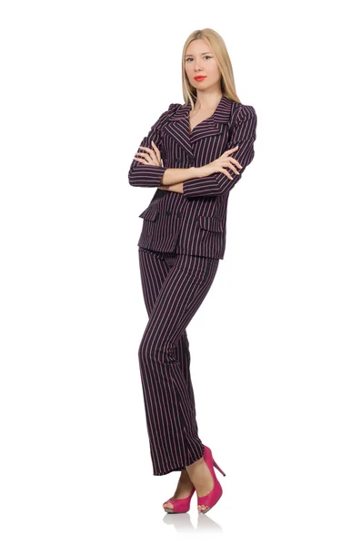 Pretty girl in purple retro suit isolated on white — Stock Photo, Image