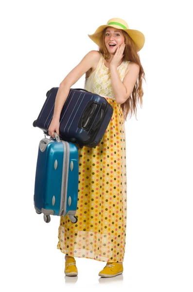 Woman in travelling concept on white — Stock Photo, Image