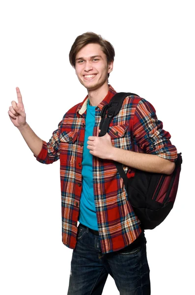 Estudante engraçado isolado em branco — Fotografia de Stock